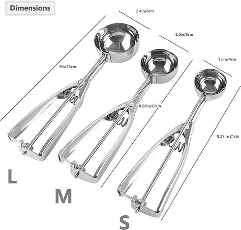Ice Cream Scoop, 3Pcs Cookie Scoop Set, Stainless Steel Ice Cream Scooper with Trigger Release, Large/Medium/Small Cookie Scooper for Baking, Cookie Scoops for Baking Set of 3 (3pcs/set)