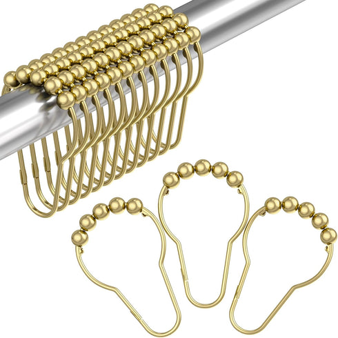 Amazer Gold Shower Curtain Hooks, 12 Pcs Stainless Steel Rings, Rust Proof Shower Hooks for Bathroom Curtain
