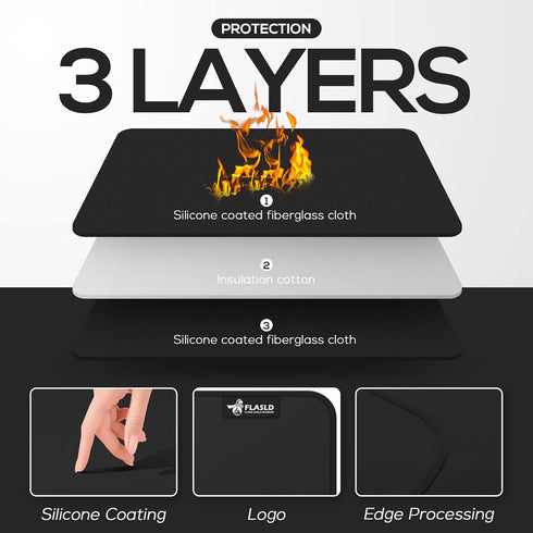 FLASLD Heat Resistant Mat for Air Fryer, Fireproof Silicone Countertop Protector, No-Slip Waterproof 16"X24", Black