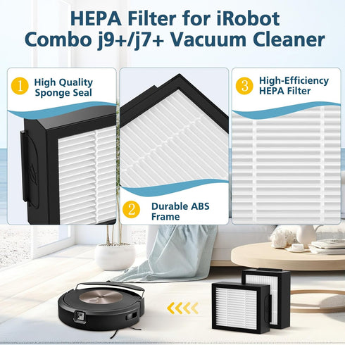 6 Pack Combo j9+/ j7+ HEPA Filters for i-Robot Roomba Self-Emptying Robot Vacuum Replacement Parts