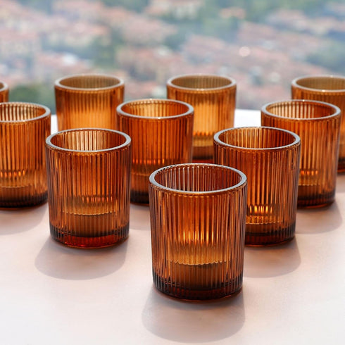 24pcs VOHO Votive Candle Holders Bulk Wedding Centerpieces for Tables, Amber Tea Lights Candle Holder for Home/Fall