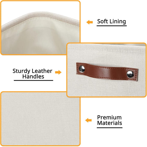 DULLEMELO Storage Bins, 4 Pack of 13x13x13 Decorative Cube Bins with Leather Handle (Beige)