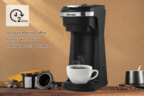 2 1 (6-14Oz), 800W in Single Serve Kcup Coffee Maker Fast Brew, Compact Design with Reusable Filter, One-Button Auto