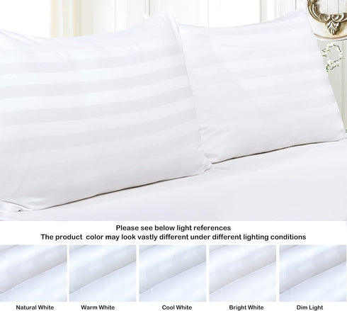 100% Egyptian Cotton King Pillow Protectors, Set of 2, 400 Thread Count, Stripe-White, Zippered Style