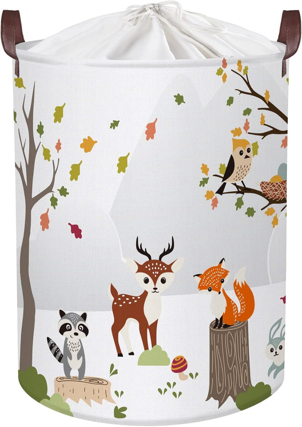 Clastyle 45L Woodland Animals Laundry Basket, Collapsible Waterproof Storage Basket with Handle - 14 * 17.7 in