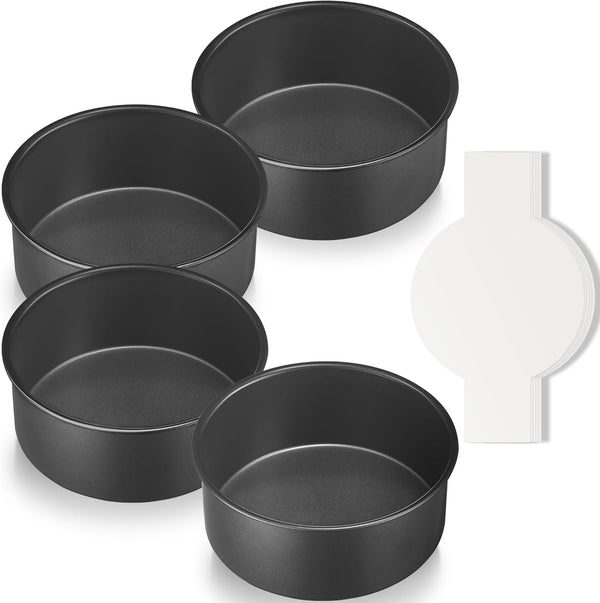 HONGBAKE 6 Inch Round Cake Pans for Baking, Small Layer Cake Pan Set with 120 Pieces Parchment Paper, Heavy Duty
