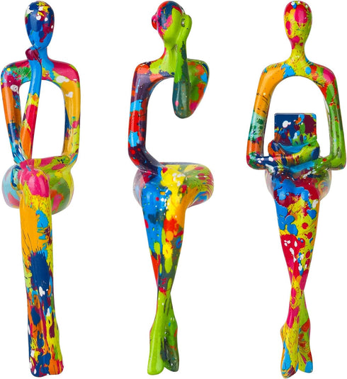 3Pcs Graffiti Thinker Statue Accents Reading Women Sculptures, Modern Aesthetic Figurine Decoration,