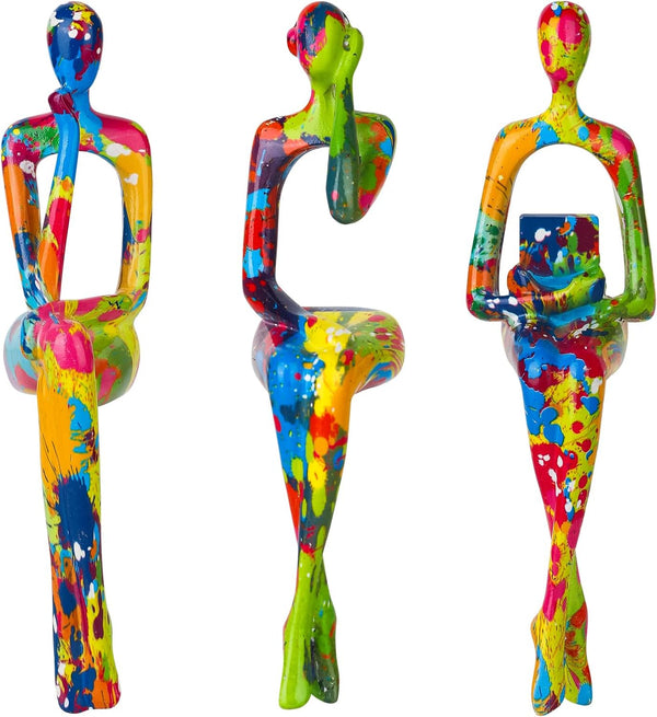 3Pcs Graffiti Thinker Statue Accents Reading Women Sculptures, Modern Aesthetic Figurine Decoration,