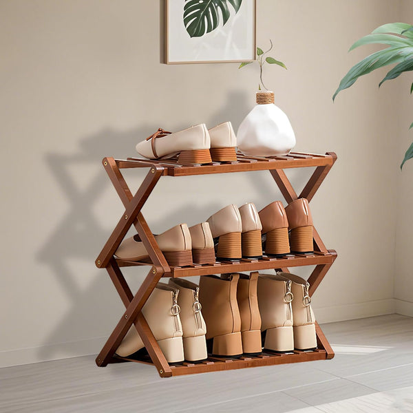 Jessie Bamboo Shoe Rack,Free Standing Shoe Rack for Closet,Portable Folding Shoe Storage