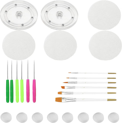 Cookie Decorating Kit Supplies, 2 Acrylic Cookie Turntable, 6 Cookie Scribe Needle, 4 Silicone Mesh Mats, 8 Brushes