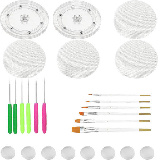 Cookie Decorating Kit Supplies, 2 Acrylic Cookie Turntable, 6 Cookie Scribe Needle, 4 Silicone Mesh Mats, 8 Brushes