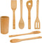 Bamboo Wooden Spoons & Spatulas Set, 6 Pieces Kitchen Cooking Utensils with 1 Holder, Heat Resistant for Non Stick