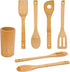 Bamboo Wooden Spoons & Spatulas Set, 6 Pieces Kitchen Cooking Utensils with 1 Holder, Heat Resistant for Non Stick
