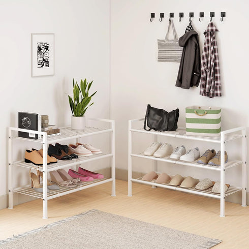3-Tier Closet Metal Shoe Rack, Sturdy Floor-Mounted Storage Organizer for Entryway Garage Dorm Room, Easy Assembly