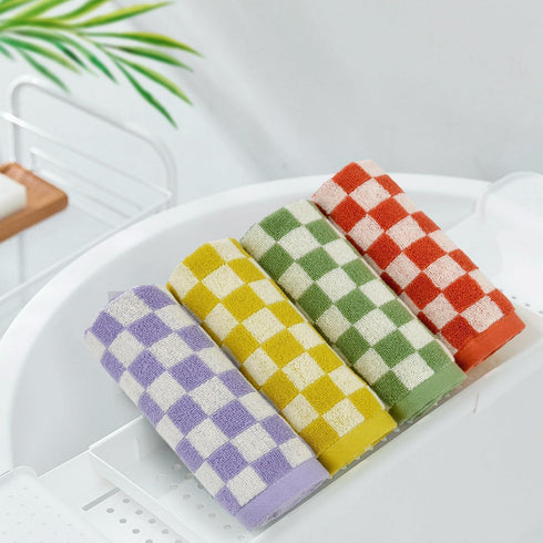 4 Pack 4 13 13 Inches Jacquotha Wash Cloths Checkered Colors - Cotton Washcloths for Face Body, x Daily Cleansing