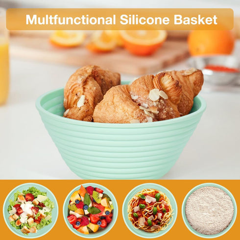Silicone Banneton Sourdough Bread Baskets (Set of 6, 5 Inch), Round Proofing Bowls with Starter Kit, Baking Supplies