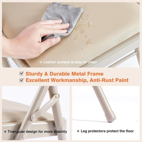 2 Pack, Sweetcrispy Folding Chair Leather Padded Folding Chairs, Sturdy Metal Foldable Chairs, Easy to Use and Store