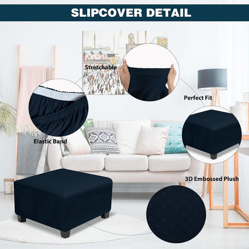 NeColorLife Square Ottoman Cover Large,Stretch Square Ottoman Covers Slipcover,Knitted Jacquard Cover for Storage