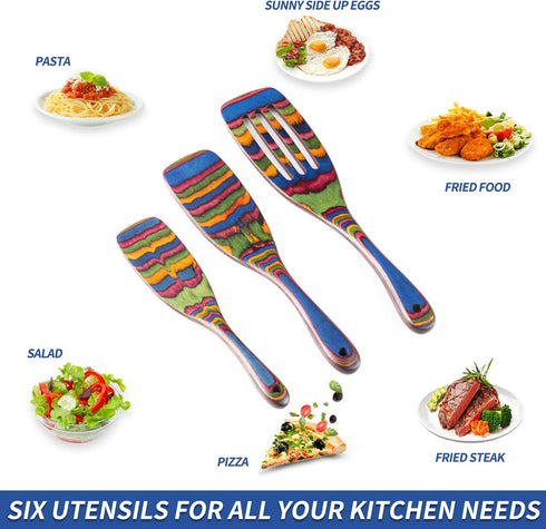 Spurtle Set, Wooden Utensils for Cooking, WOSPONFAN Kitchen Utensils Set, Pakkawood Kitchen Tools