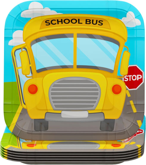 Blue Orchards School Bus Value Party Supplies Pack - 60 Pieces for 16 Guests, Birthday Plates and Napkins