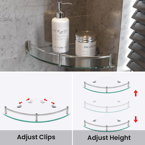 2 PackSliver Glass Corner Shelves Tempered Bathroom Eestantes para Baos with Rail Wall Mounted Drill Hole for Corner