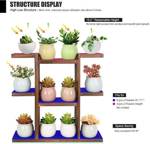 9 Wood Desktop Plant Stand Indoor Small Windowsill Flower Shelf Tabletop Plant Shelf Holder Display Rack for Succulent