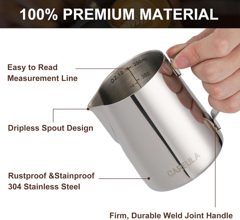 12oz Stainless Steel Milk Frothing Pitcher, Coffee Bar Accessories for Cappuccino Espresso Machine, Metal Jug