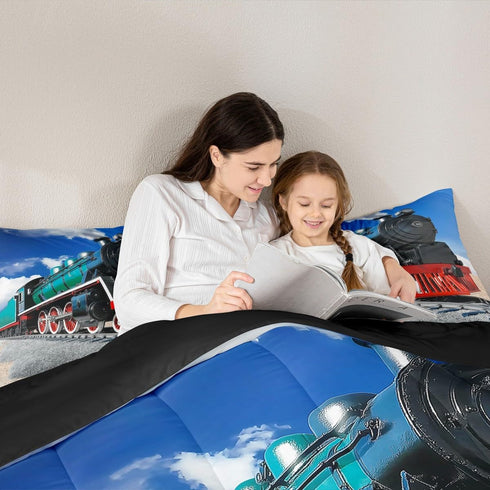 Sets 3D Set Sets 2 Erosebridal Train Comforter Full Size,Boys Steam Engine Bedding Rail Vehicles Duvet for Kids