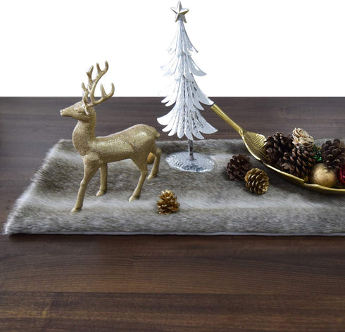 Gireshome Elegant Luxury Faux Fur Dining Console Table Runner Brown Multi Colors, Grey