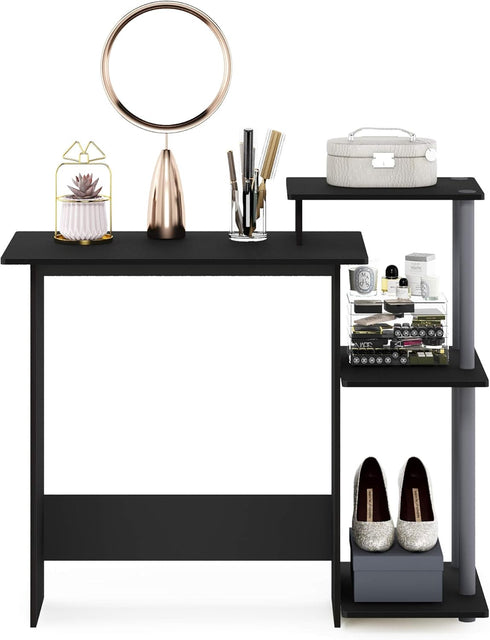 Furinno Efficient Home Laptop Notebook Computer Desk with Square Shelves, Black/Grey