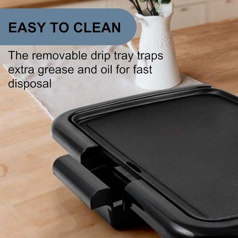 OVENTE Electric Griddle with 16 x 10 Inch Non-Stick Cooking Surface, Adjustable Thermostat for Indoor Grill - Black