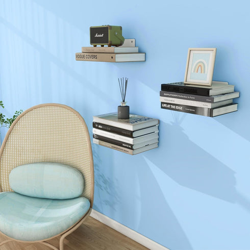 6-Pack FENTEC Floating Book Shelves for Wall, Wall Mounted Invisible Floating Bookshelf, Heavy-Duty Hanging