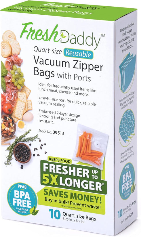 Presto 09513 Quart-Size Vacuum Zipper Bags with Ports, FreshDaddy