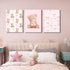3Pcs Pink Teddy Bear Canvas Wall Art Coquette Bow Wall Decor Pictures Cute Animal Nursery Posters Prints for Baby Girls