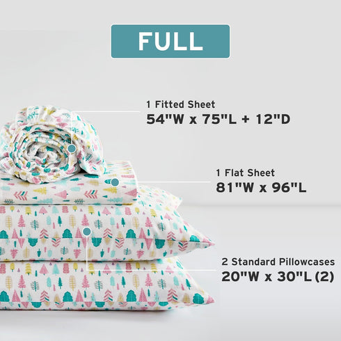 Cozy 100% Set, 16" 4 Intelligent Design Soft Cotton Flannel Sheets, Breathable Festive & Adorable Print Cotton Flannel