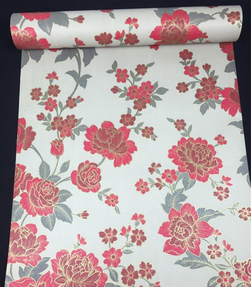 Moyishi Vintage Floral Flower Paper Peel & Stick Shelf Liner - Dresser Drawer Sticker, 17.7''x78.7'' Red