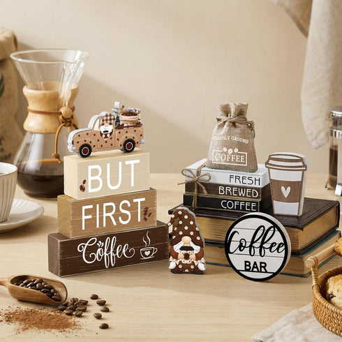 Vercraft 11 Pcs Coffee Bars Table Decorations Coffee Tiered Tray Decor Farmhouse Table Centerpiece Wooden Books Home