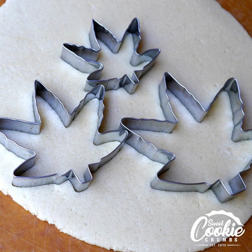 Hemp Marijuana Leaf Cookie Cutter Set, Sharp Stainless Steel Utensils, 3-Piece Bakery Supplies by Sweet Cookie Crumbs