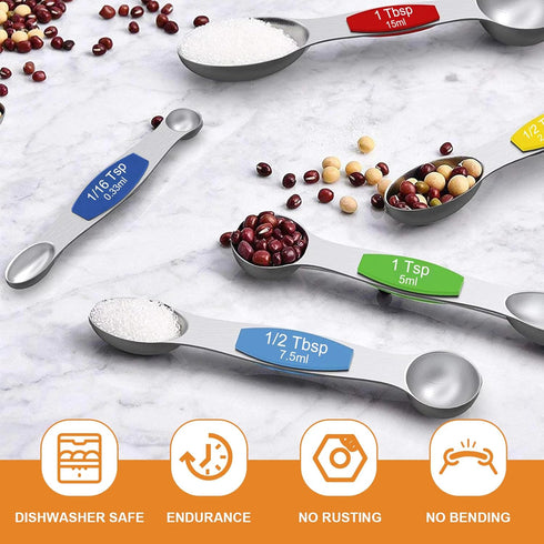 Wildone 14 Piece Stainless Steel Measuring Spoons Set, Includes 8 Double Sided Magnetic, 1 Leveler and 5 Mini