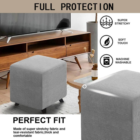 Ottoman Cover Square Folding Storage Ottoman Slipcovers Jacquard Stretch Cube Footrest Foot Stool Covers Protector