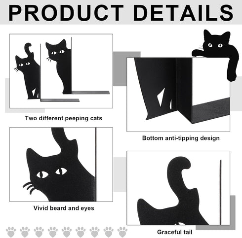 Set 2 Geelin Peeping Cat Bookends of Metal Book Ends for Shelves Bookshelf Home Office Desk Bookshelf Decor Gift