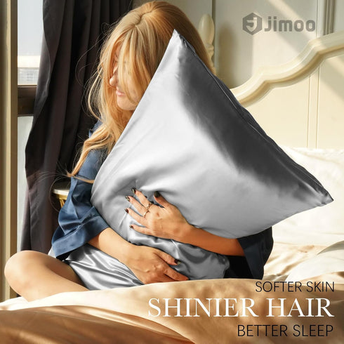 100% Mulberry Silk Pillowcase, 22 Momme Pure Natural Silk, Both Sided with Zipper, King Size (Silver Grey, 20'' 36'')