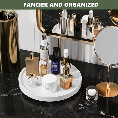 Turntable Vanity Tray 10 Inch for Perfume, Bamboo Kitchen Sink Countertop Organizer for Glass, Sponge, Soap Storage