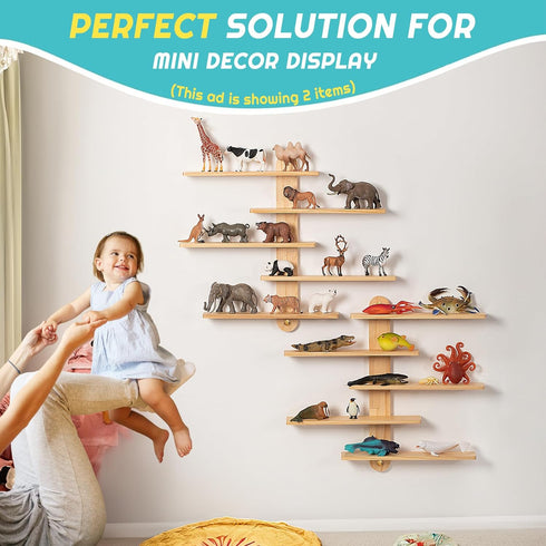 Panalo 16 inches 2 Wooden Floating Shelves for Wall, Small Wood Display Shelves Rack for Collectibles-Figures, Mini