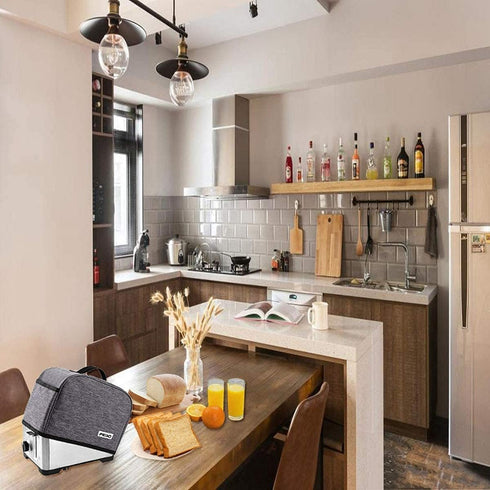 iFedio Toaster Cover 4 Slice with Storage Pockets, Washable & Waterproof Dust Cover (Grey)