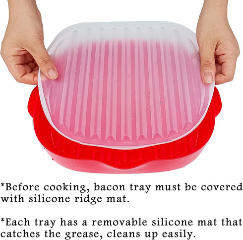 NICO SEE WONDER 2Pcs Microwave Easy Bacon Maker, Microwavable Grill Tray, Bacon's Cooker with Splatter Lid, Make Crispy