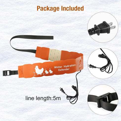 Carpower 2-5Gal 6ft 77 Thermostat Chicken Waterer Heater, Thermo Bucket Belt Heated Strap for Bucket Chicken Waterers