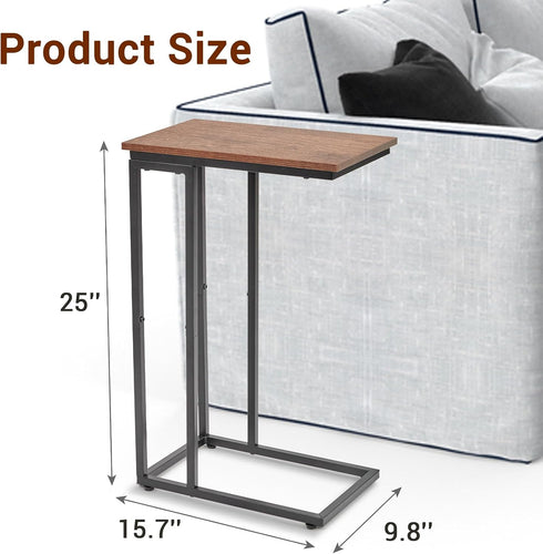 C-Shaped End Table, for Living Room, Bedroom, Small Spaces, TV Tray Couch Side Tables Laptop Table, Rustic Brown