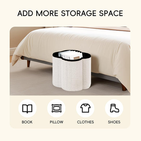 12.6"x12.6"x12.6" PINPLUS Storage Ottoman Cube Flower-Shaped Boucle Footrest Stool with Hidden Storage