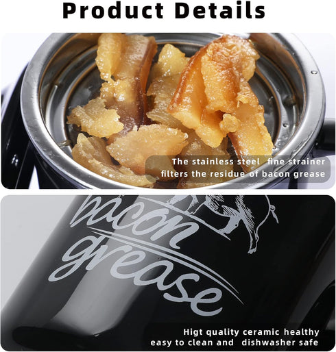 Ceramic Bacon Grease Keeper with Strainer - Kitchen Storage Solution